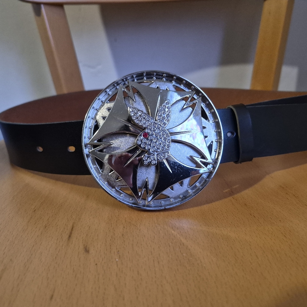 Black Belt with Silver Rhinestone Buckle